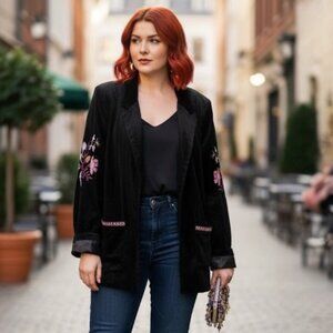 Studio WestApparel NEW Velvet Boho Embroidered Jacket Blazer Unlined Oversize 1X